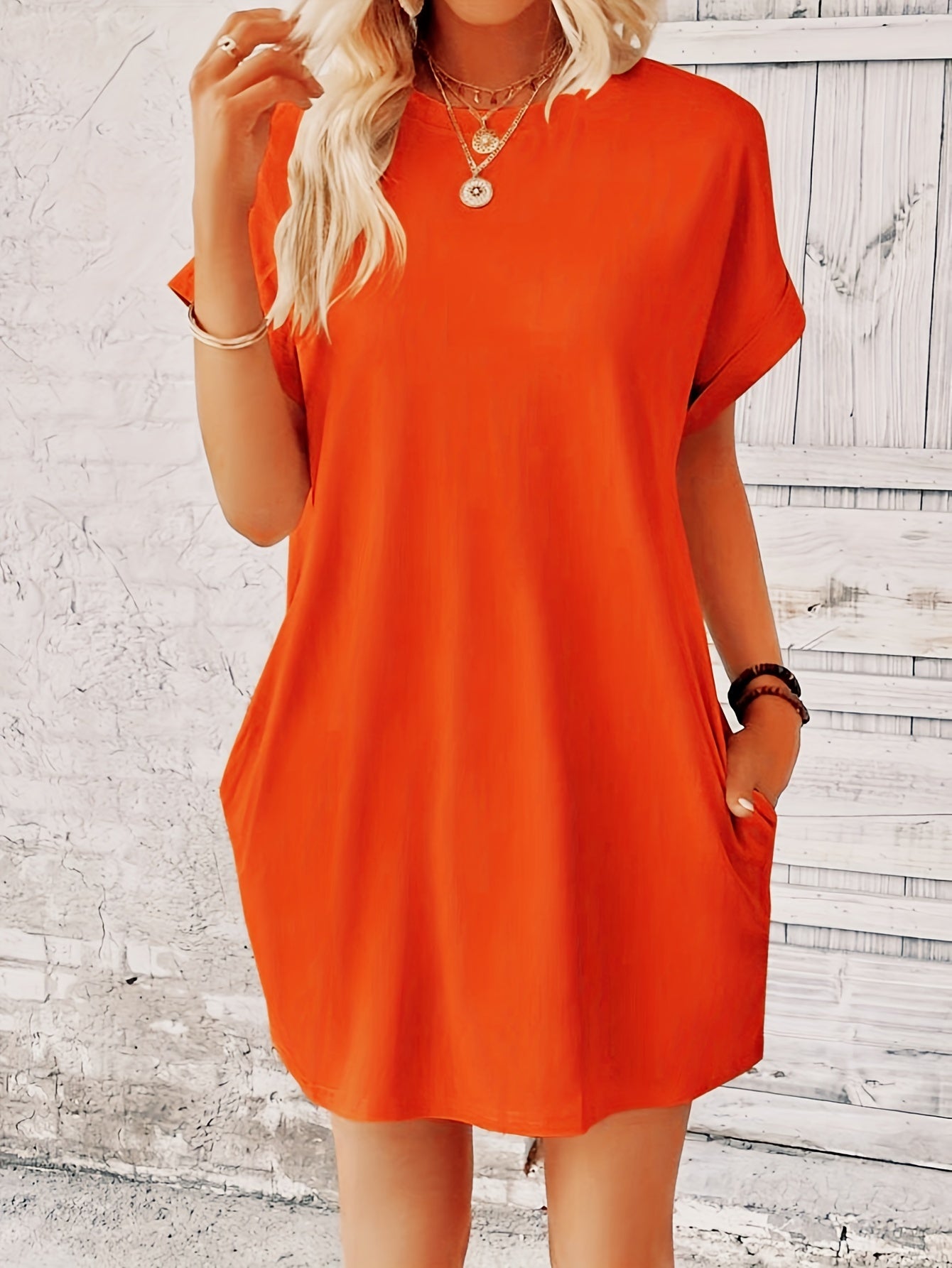 Variant image for Women's Casual T-Shirt Dress – Loose Fit, Short Sleeve, Crew Neck, with Pockets, Ideal for Summer-7