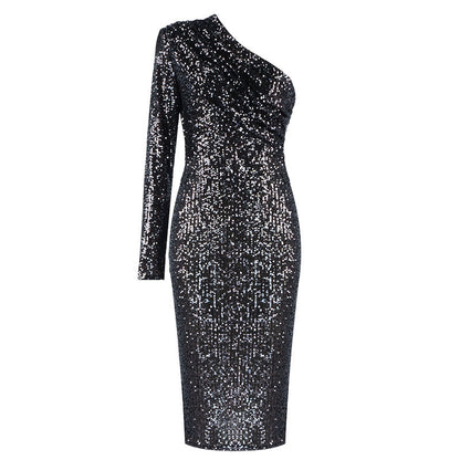Variant image for Women's One-Shoulder Sequin Evening Dress – Fitted Stretch Design for Formal Events-6