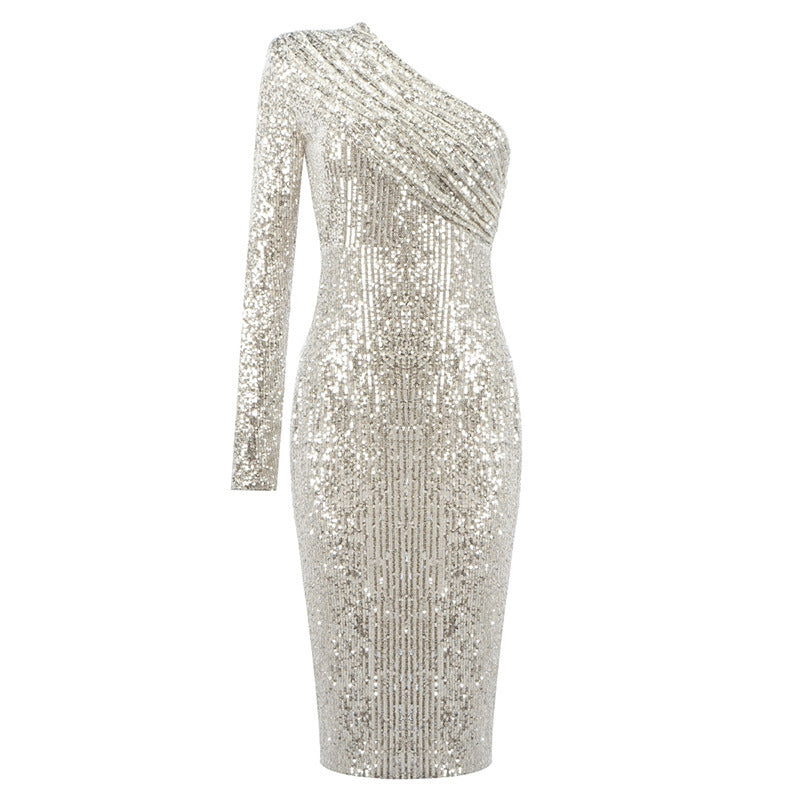 Variant image for Women's One-Shoulder Sequin Evening Dress – Fitted Stretch Design for Formal Events-11