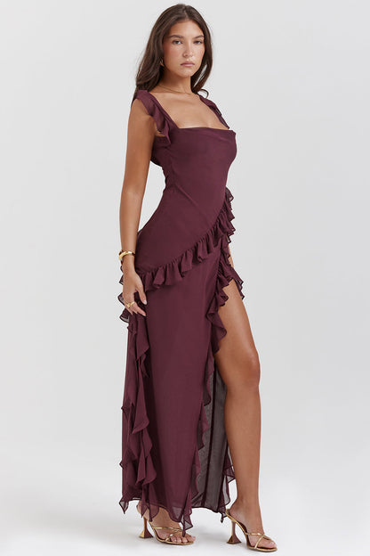 Women's Black Fitted Maxi Dress – Elegant Polyester, Year-Round Wear, Versatile Style