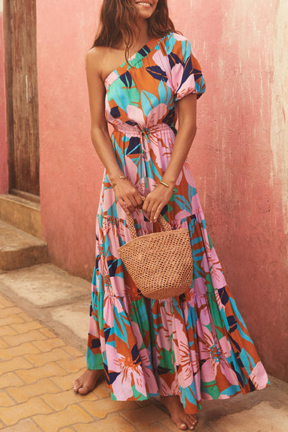 Women's Floral Maxi Dress – Off-Shoulder, Relaxed Fit, Cinched Waist, Summer Ready
