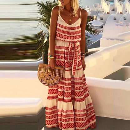 Women's Bohemian Maxi Dress – Tiered Design, Spaghetti Straps, Flowing Fit, Breathable Cotton Blend, Summer Ready