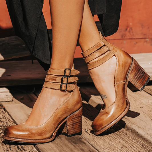 Charlotte | Women’s PU Leather Zip-Up Heels Stylish Round-Toe Summer Shoes
