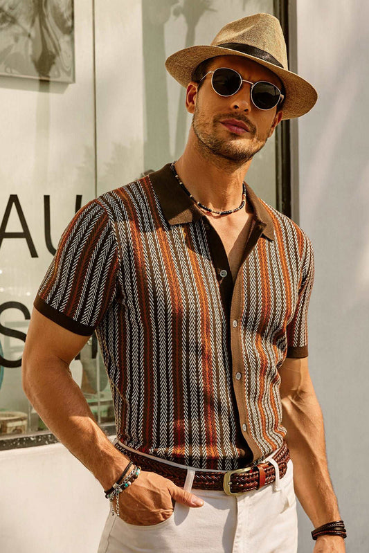 Samuel | Men's Retro Stripe Shirt Breathable Short Sleeve Button-Down Top