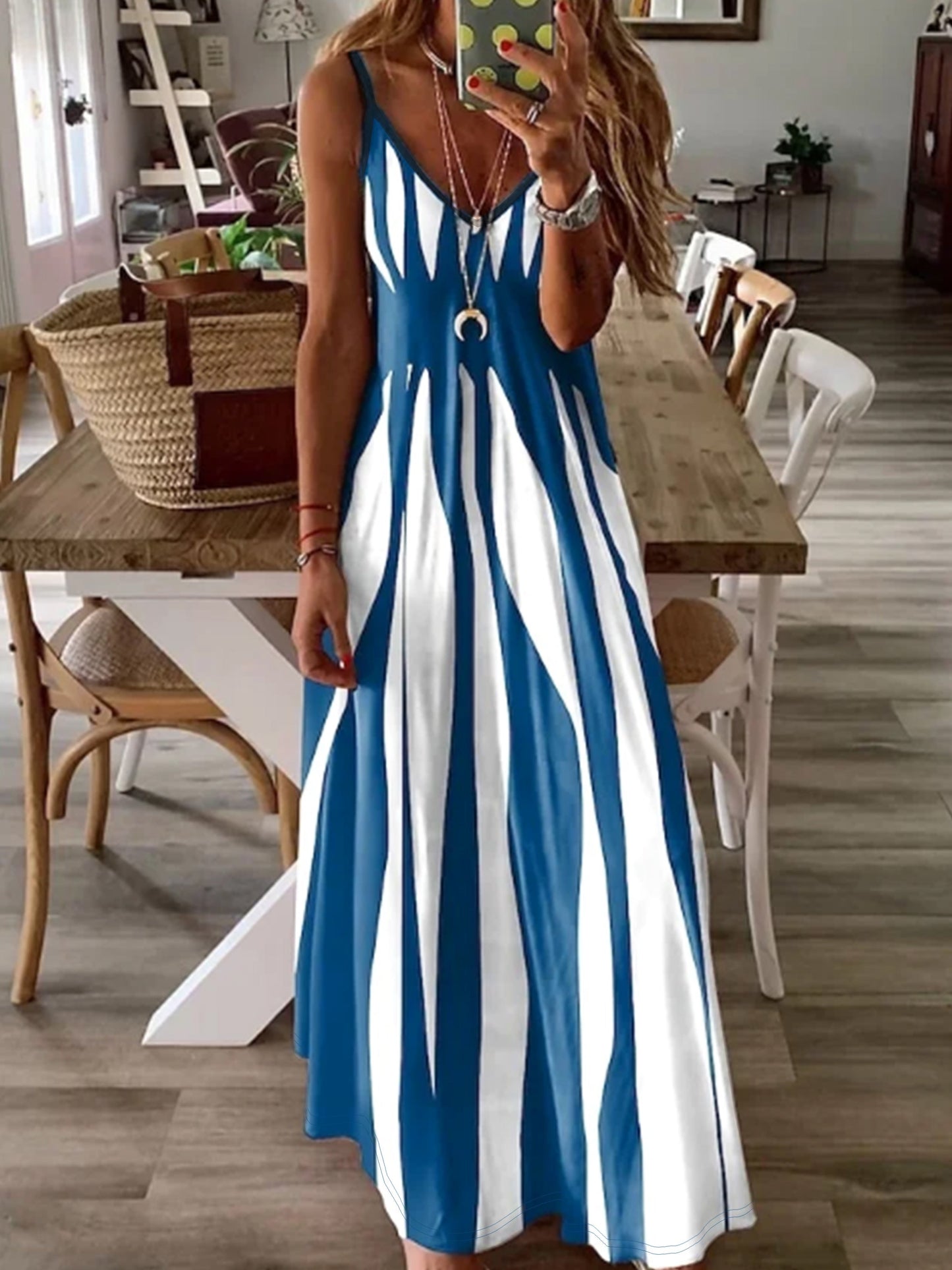 Variant image for Women's Maxi Dress – Sleeveless V-Neck, Relaxed Fit, Lightweight Cotton Blend, Perfect for Summer-19
