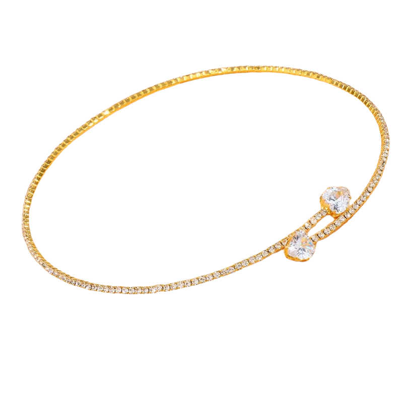 Women's Rhinestone Heart Choker Necklace – Elegant Open Collar, Adjustable Fit, Lightweight