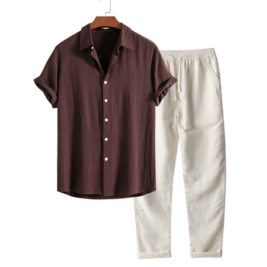 James | Men’s Linen Summer Set Breathable Short Sleeve Shirt & Cotton-Linen Pants