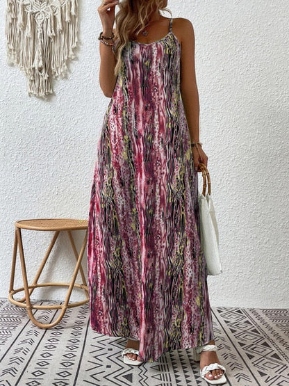Women's Flowy Maxi Dress – Lightweight Cotton Blend, Relaxed Fit, Spaghetti Straps, Summer Style