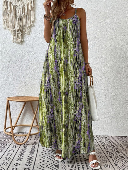 Women's Flowy Maxi Dress – Lightweight Cotton Blend, Relaxed Fit, Spaghetti Straps, Summer Style