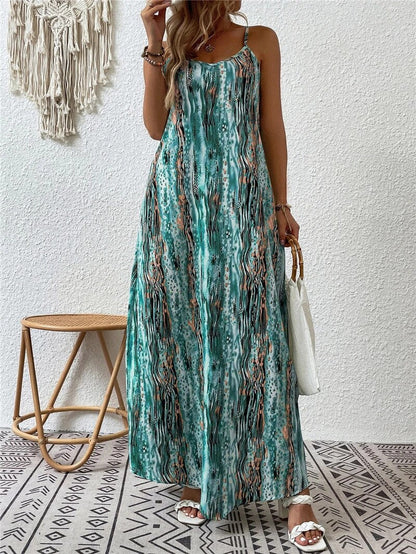 Variant image for Women's Flowy Maxi Dress – Lightweight Cotton Blend, Relaxed Fit, Spaghetti Straps, Summer Style-33