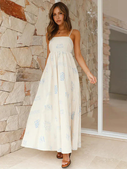 Women's Floral Maxi Dress – Lightweight A-Line, Spaghetti Straps, Casual Summer Wear