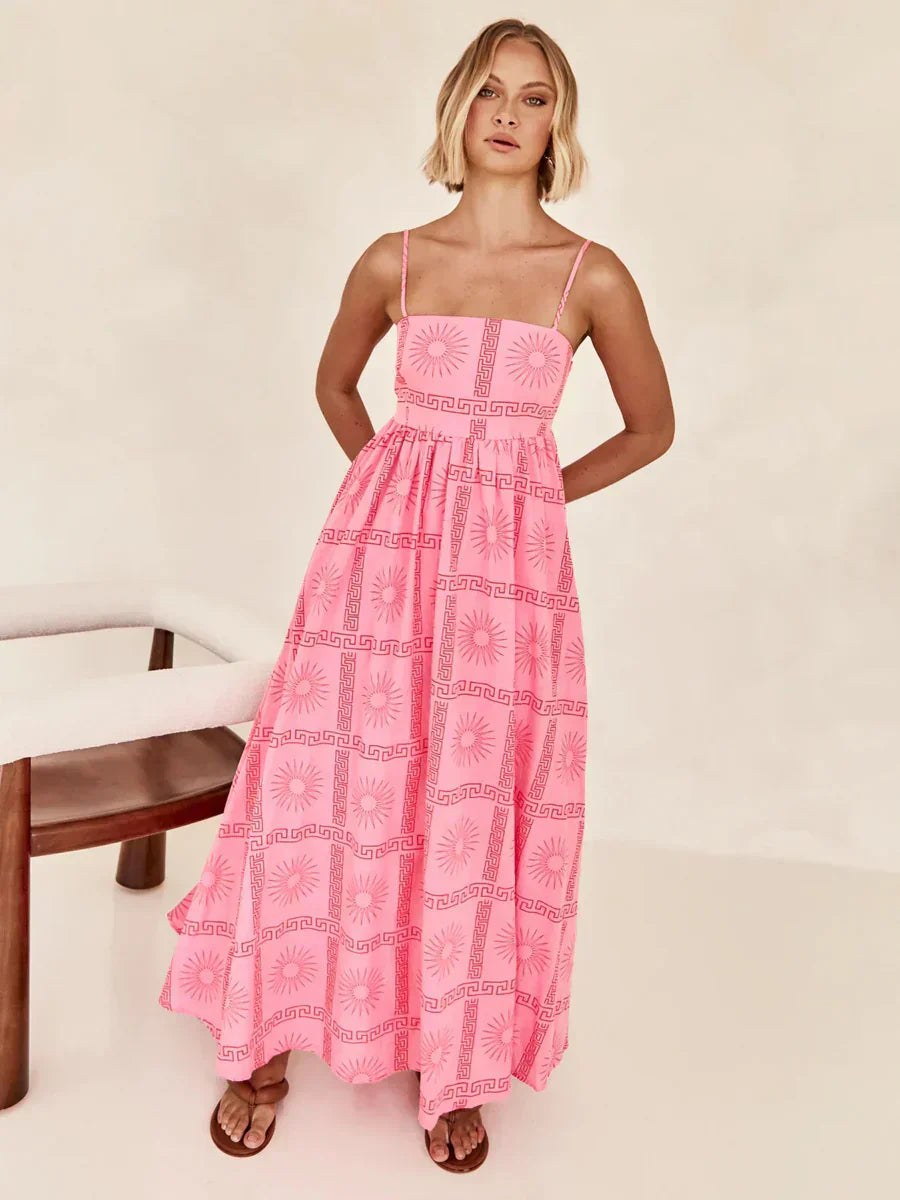 Women's Floral Maxi Dress – Lightweight A-Line, Spaghetti Straps, Casual Summer Wear