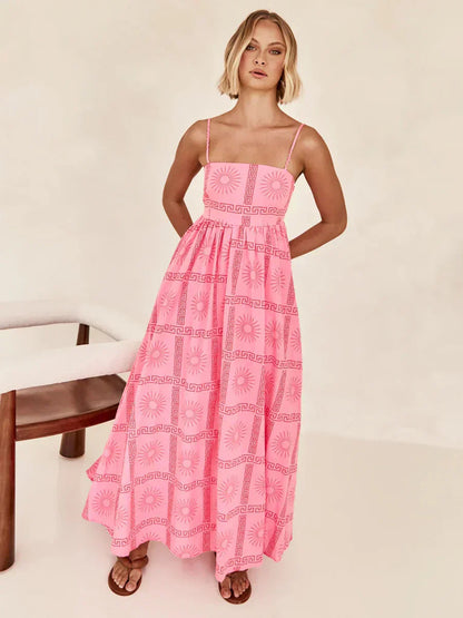 Women's Floral Maxi Dress – Lightweight A-Line, Spaghetti Straps, Casual Summer Wear