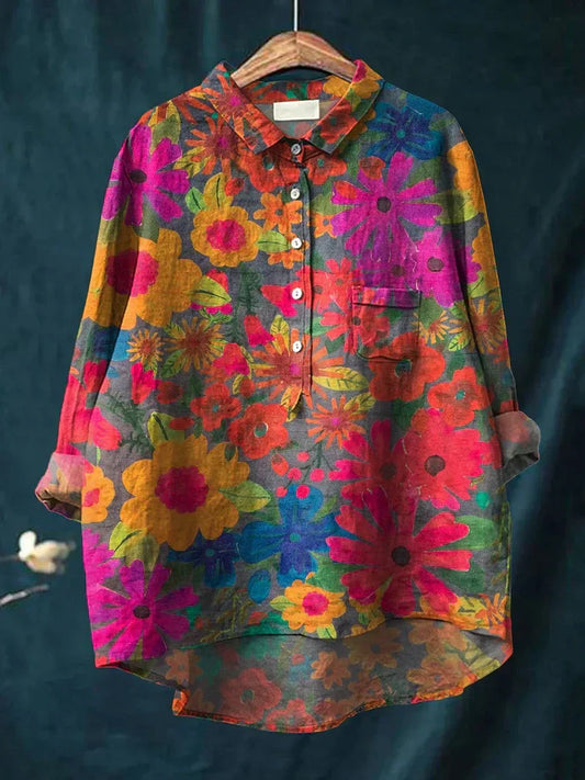 Luna | Plant Print Casual Shirt Vibrant Women’s Art Top in Breathable Fabric