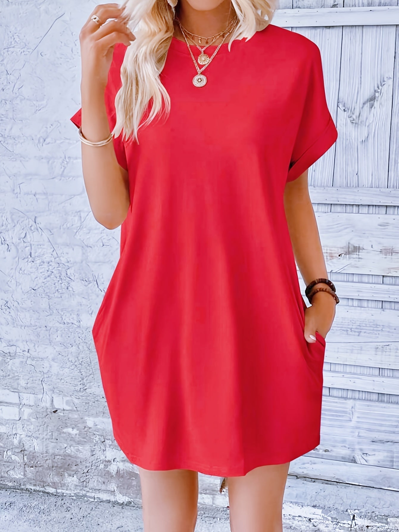 Variant image for Women's Casual T-Shirt Dress – Loose Fit, Short Sleeve, Crew Neck, with Pockets, Ideal for Summer-10