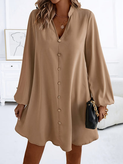 Variant image for Women's Long Sleeve Mini Dress – Relaxed Fit, V-Neck, Lightweight Polyester Blend-16