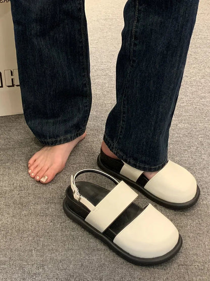 Women's Sandals – Chic Round Toe, Medium Heel, Stylish Belt Buckle, Versatile for Spring & Summer
