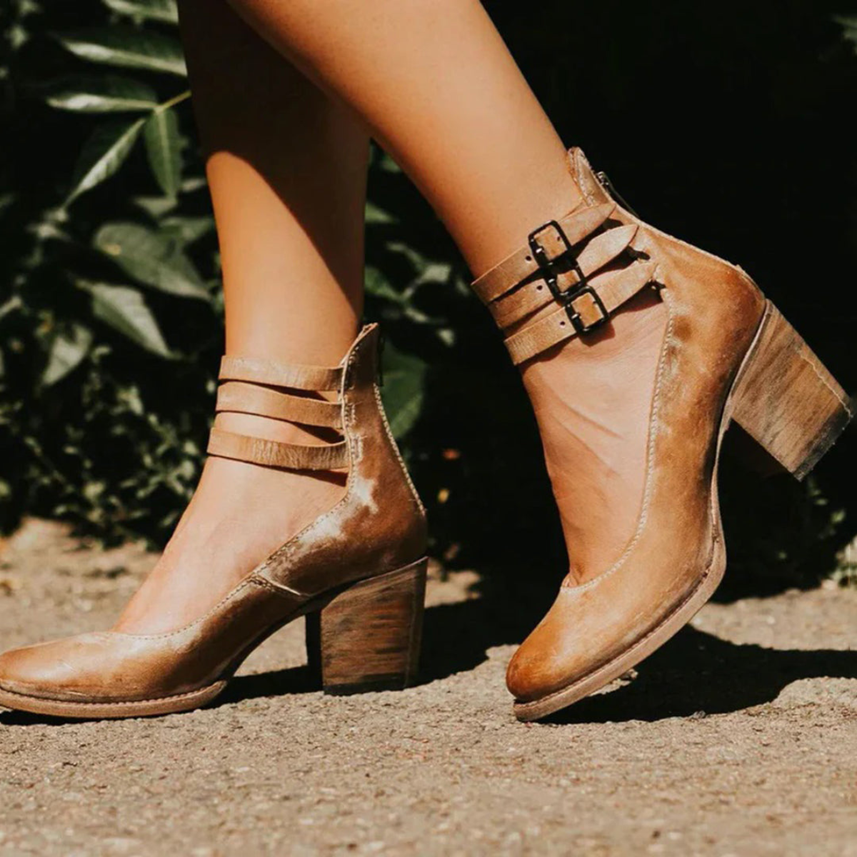 Charlotte | Women’s PU Leather Zip-Up Heels Stylish Round-Toe Summer Shoes