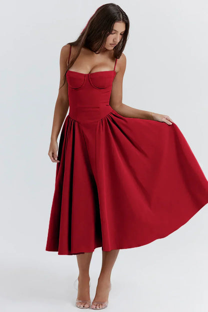 Women's Midi Cocktail Dress – Sleeveless Corset Fit, Flattering Polyester, Perfect for Summer