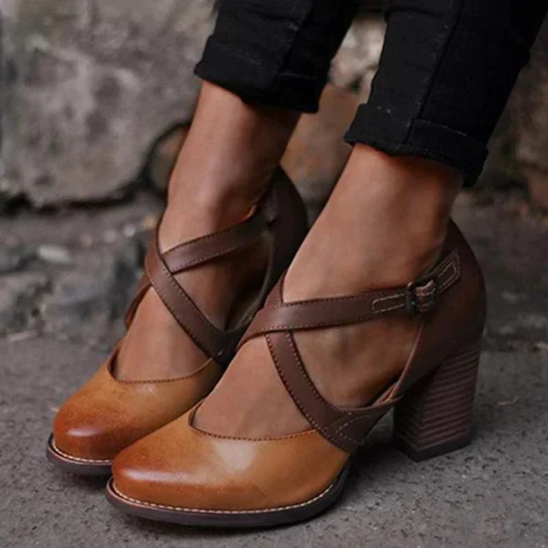 Variant image for Women's Vintage Block Heel Sandals – Elegant Cross Belt Design, Adjustable Buckle, Comfortable Fit-9