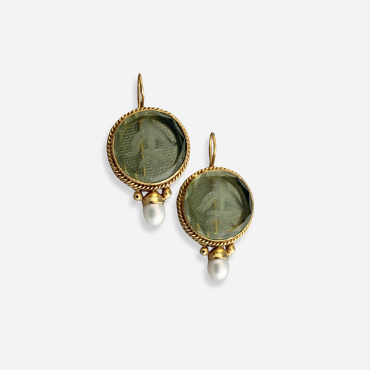 Layla | Vintage Drop Earrings Elegant Green Stone & Pearl Fashion Jewelry