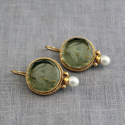 Layla | Vintage Drop Earrings Elegant Green Stone & Pearl Fashion Jewelry