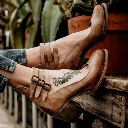 Charlotte | Women’s PU Leather Zip-Up Heels Stylish Round-Toe Summer Shoes