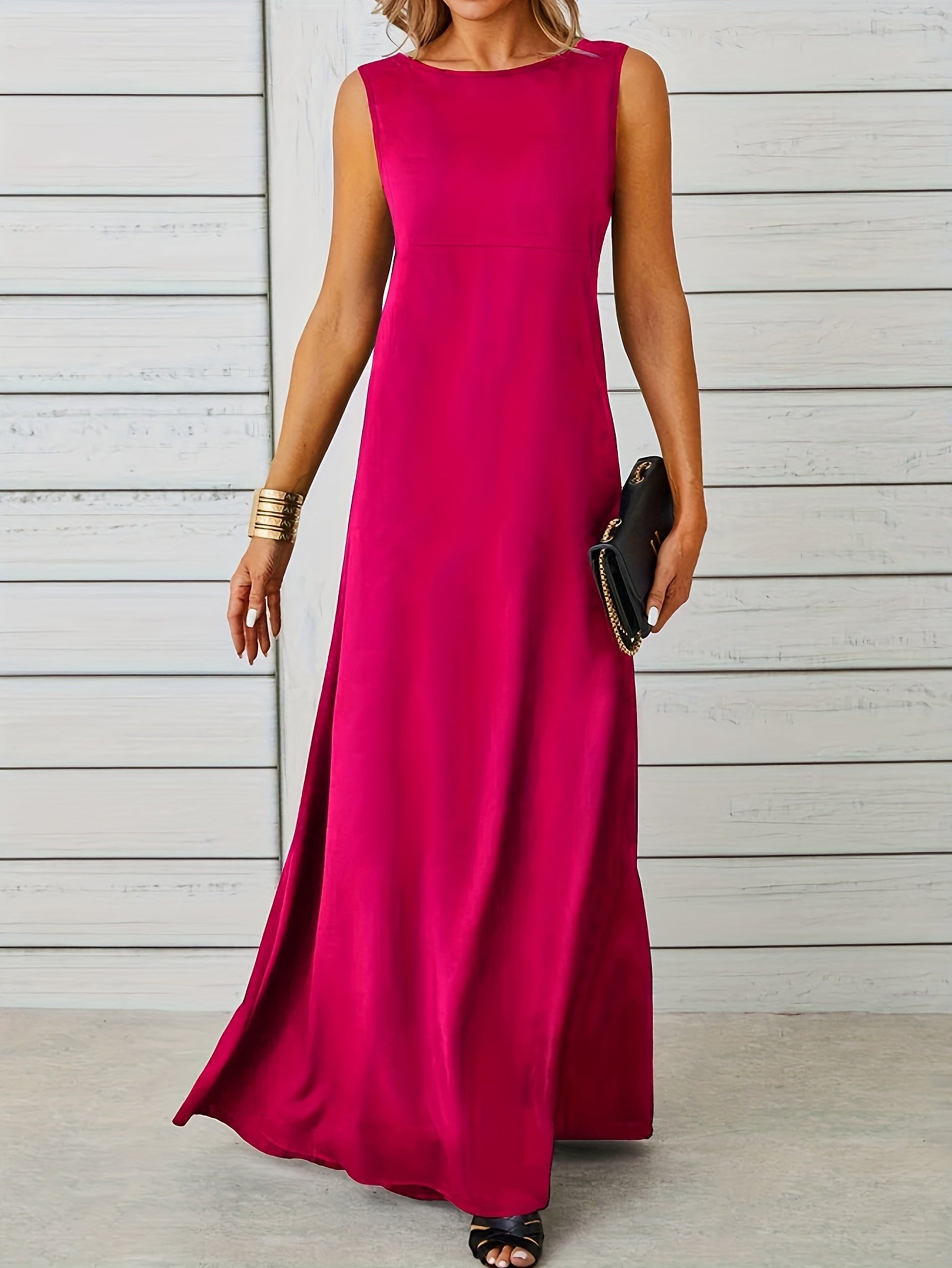 Variant image for Women's Elegant Maxi Dress – Sleeveless, Floor-Length, Round Neck, Formal Fit-4