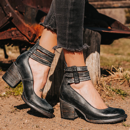 Charlotte | Women’s PU Leather Zip-Up Heels Stylish Round-Toe Summer Shoes