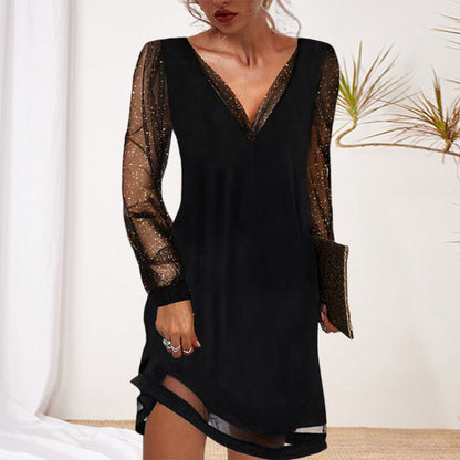 Ava | Elegant V-Neck Sequin Evening Dress Women’s Long Sleeve Party Look
