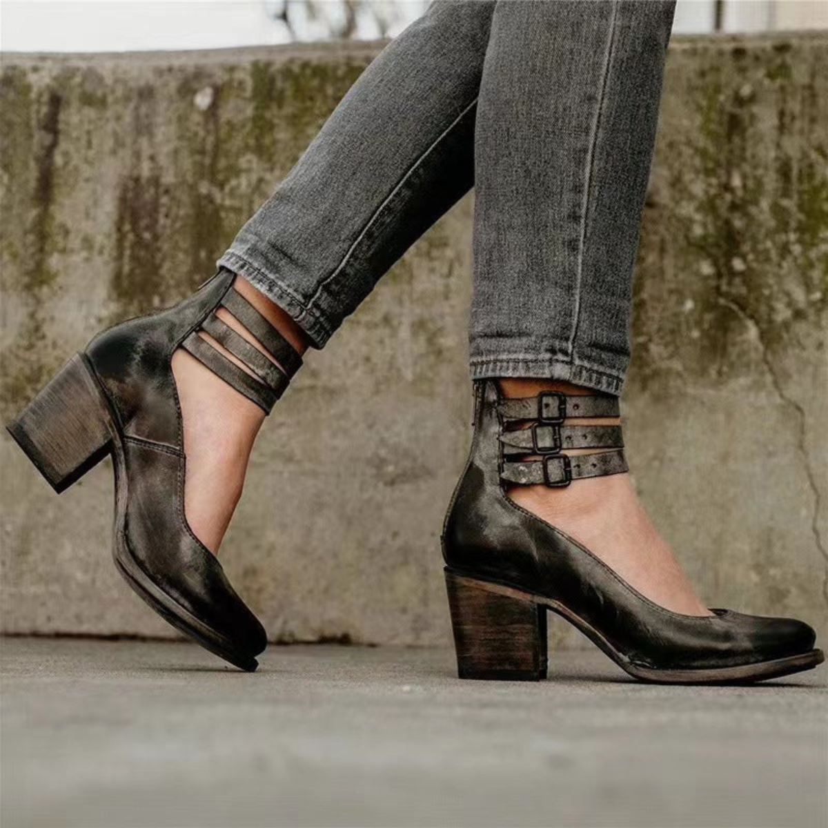 Charlotte | Women’s PU Leather Zip-Up Heels Stylish Round-Toe Summer Shoes