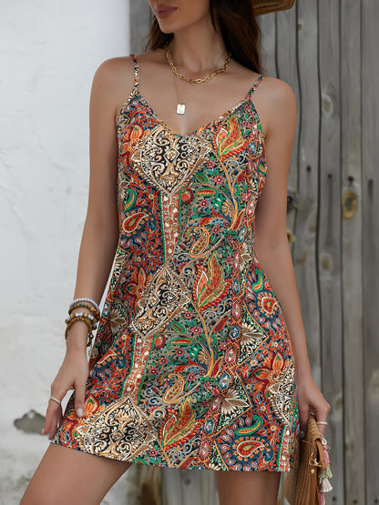Variant image for Women's Paisley Print Summer Dress – Lightweight, Sleeveless, Adjustable Straps, Regular Fit-1