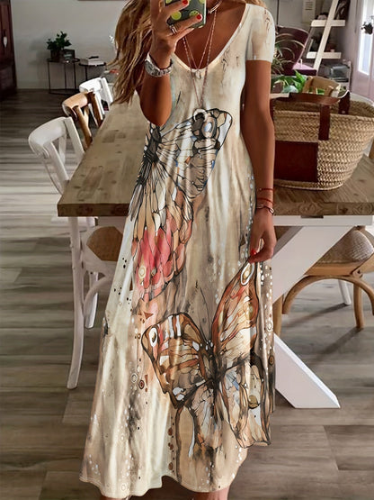 Variant image for Women's Butterfly Print Maxi Dress – Sleeveless V-Neck, Flowing Fit, Lightweight Viscose, Summer Ready-15