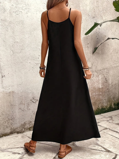 Women's Vibrant Print Maxi Dress – Flattering V-Neck, Spaghetti Straps, Casual Fit, Summer Essential
