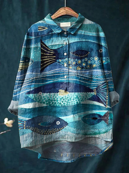 Eliza | Ocean Art Women's Tee Breathable, Artistic Long Sleeve Shirt
