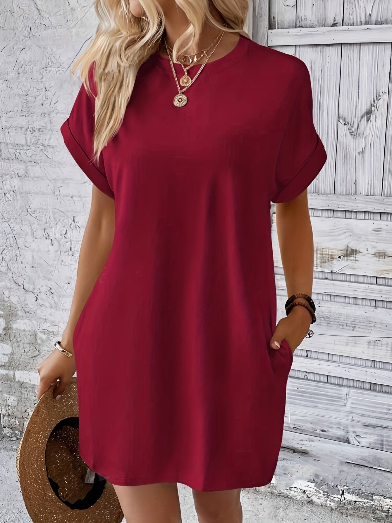 Variant image for Women's Casual T-Shirt Dress – Loose Fit, Short Sleeve, Crew Neck, with Pockets, Ideal for Summer-16