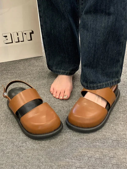 Women's Sandals – Chic Round Toe, Medium Heel, Stylish Belt Buckle, Versatile for Spring & Summer