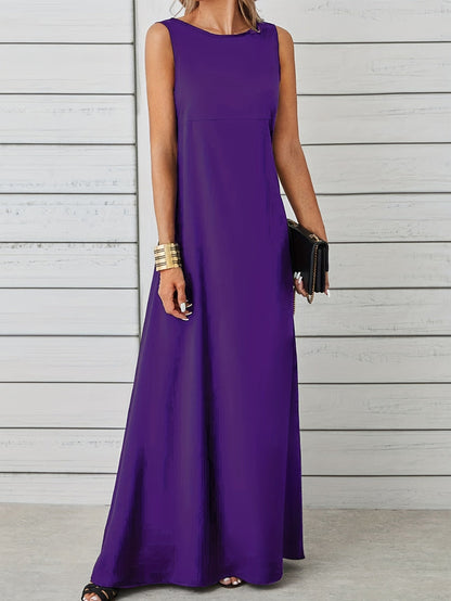 Women's Elegant Maxi Dress – Sleeveless, Floor-Length, Round Neck, Formal Fit