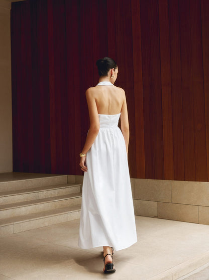 Women's Halter Neck Maxi Dress – Elegant Sleeveless Formal Fit, Floor Length, Lightweight Fabric