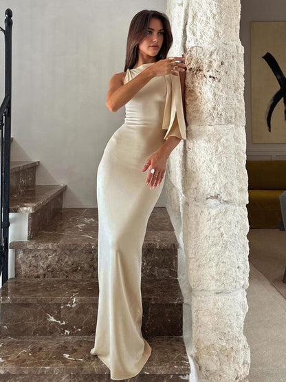 Variant image for Women's One-Shoulder Evening Gown – Floor-Length, Sleek Fit, Satin Blend, Elegant for Formal Events-1