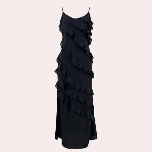 Women's Floor Length Evening Gown – Fitted Silhouette, Spaghetti Straps, Elegant Design