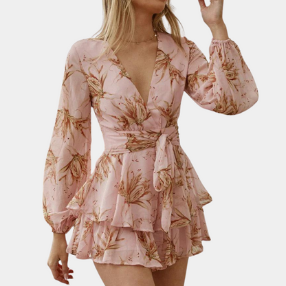 Women's Floral Summer Dress – Vibrant V-Neck, Mini Length, Comfortable Fit, Lightweight Polyester