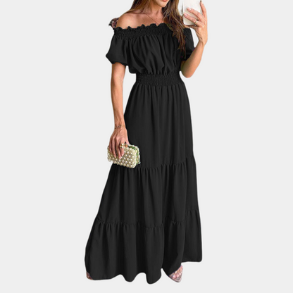 Variant image for Women's Off-Shoulder Maxi Dress – Tiered Design, Short Sleeve, Elastic Waist, Perfect for Summer Events-5