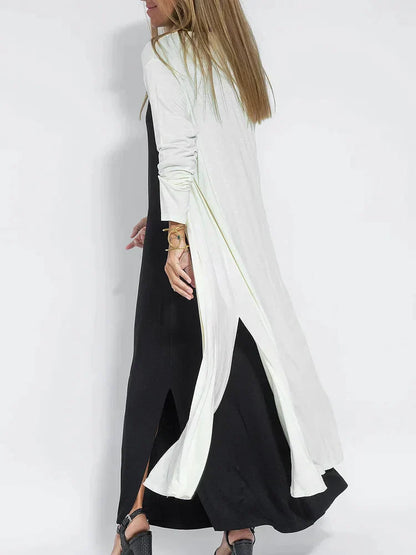 Women's Maxi Dress – Elegant V-Neck, Relaxed Fit, Long Sleeve, Layered Design