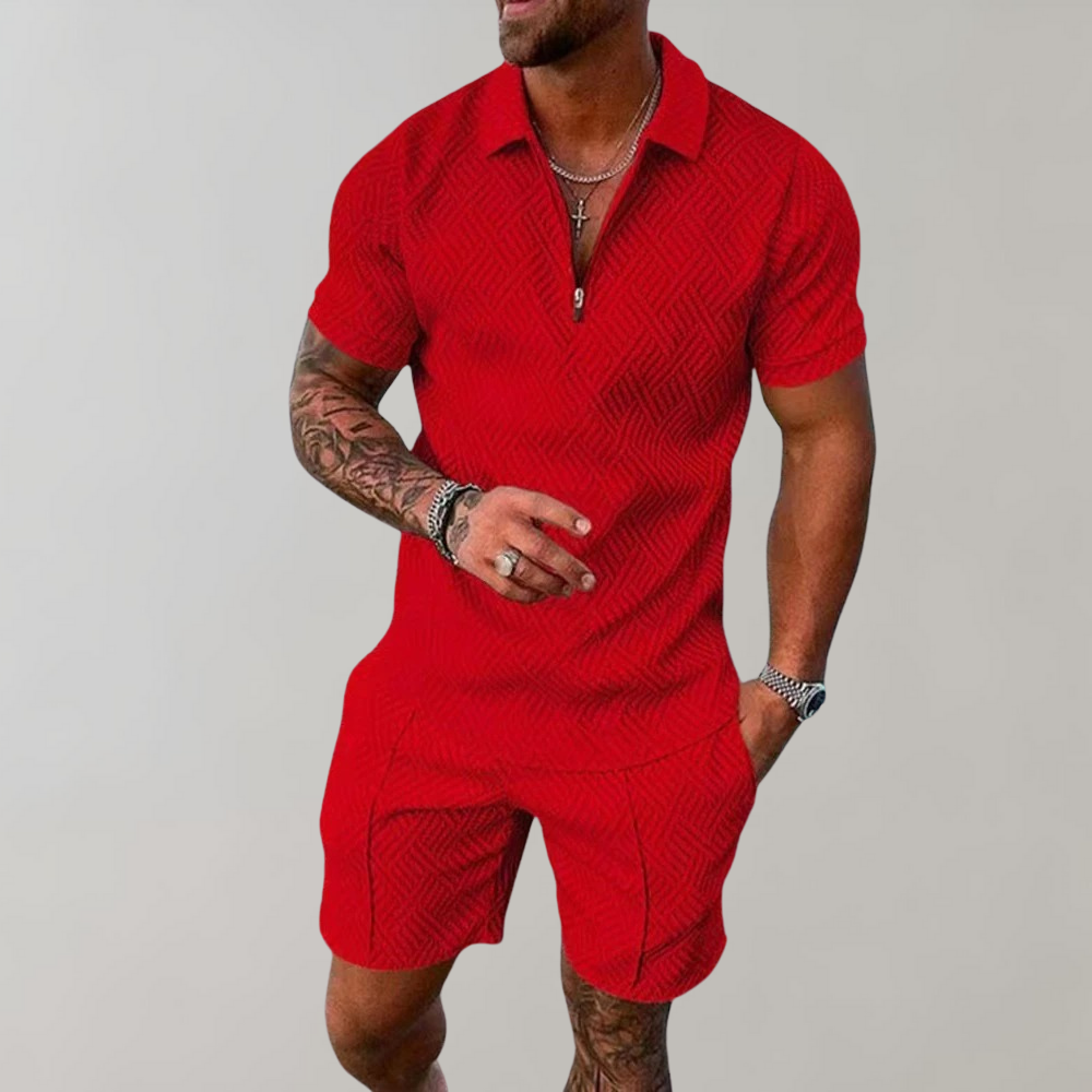Elliot | Men’s Summer Polo & Shorts Set Zip Neck Casual 2-Piece Outfit