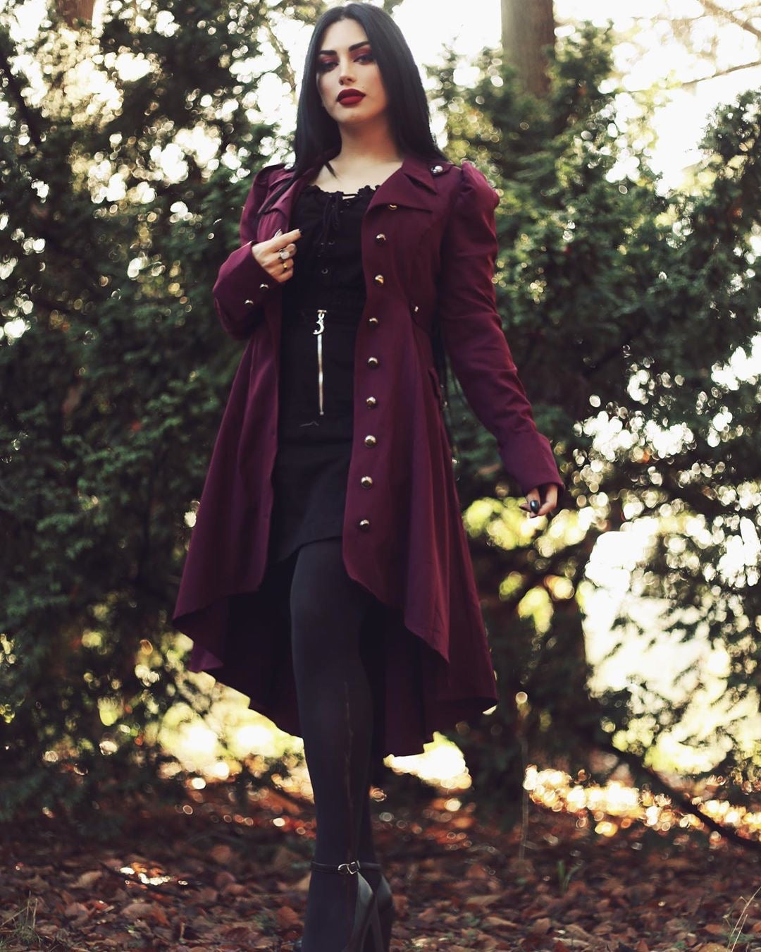 Women's Medieval Retro Jacket – Standing Collar, Midi Length, Tailored Fit, Polyester, Perfect for Fall and Winter