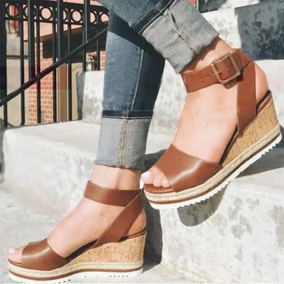 Women's Wedge Heels – Stylish Buckle Design, Comfortable Fit, Adjustable Straps