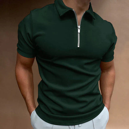 William | Men’s Zipper Polo Shirt Casual Short Sleeve Cotton-Blend Top