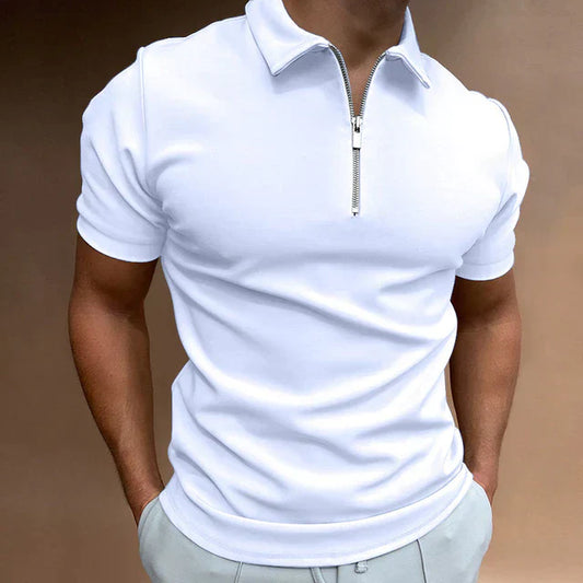 William | Men’s Zipper Polo Shirt Casual Short Sleeve Cotton-Blend Top