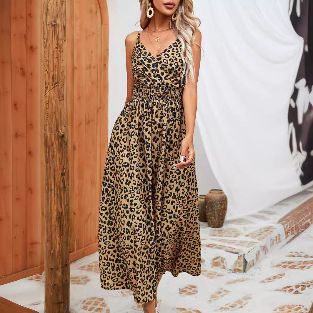 Variant image for Women's Animal Print Midi Dress – Spaghetti Strap, Smocked Waist, Lightweight, Summer Ready-1